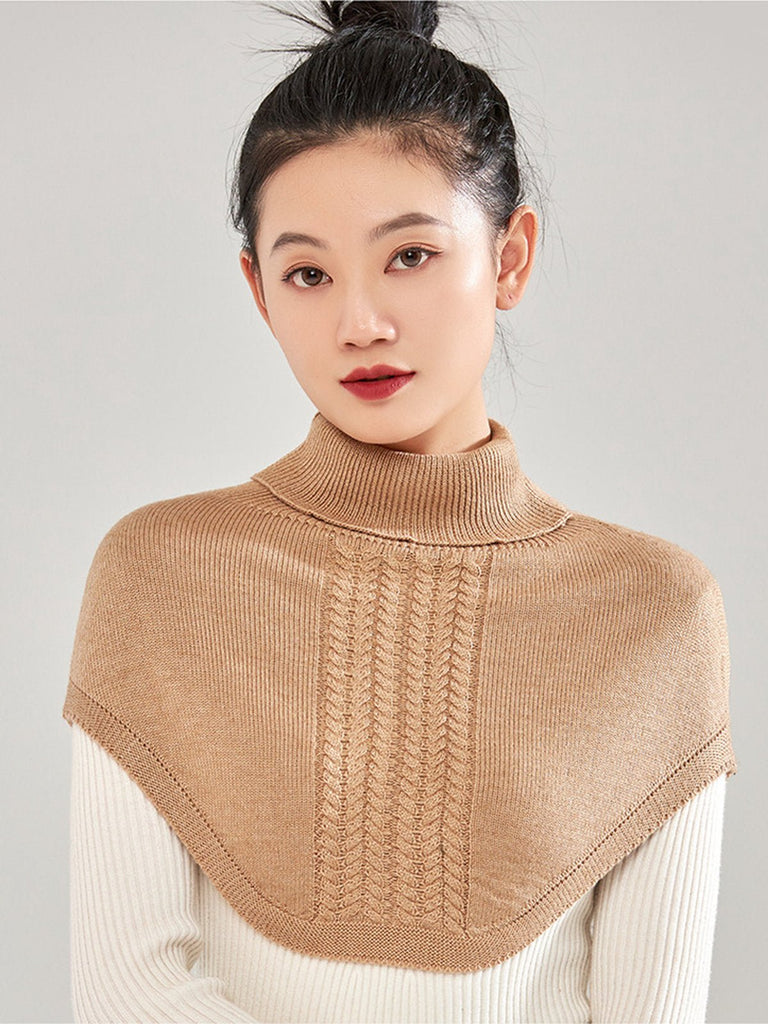 Plastron tricot col roulé femme, cache - cou hiver doux, col montant chaud, fausse encolure laine mélangée, accessoire hiver confortable, modèle Stilma - Plastron - Camel