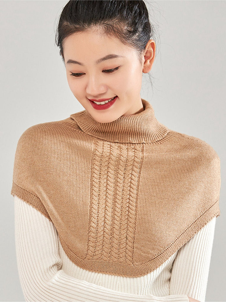 Plastron tricot col roulé femme, cache - cou hiver doux, col montant chaud, fausse encolure laine mélangée, accessoire hiver confortable, modèle Stilma - Plastron - Camel