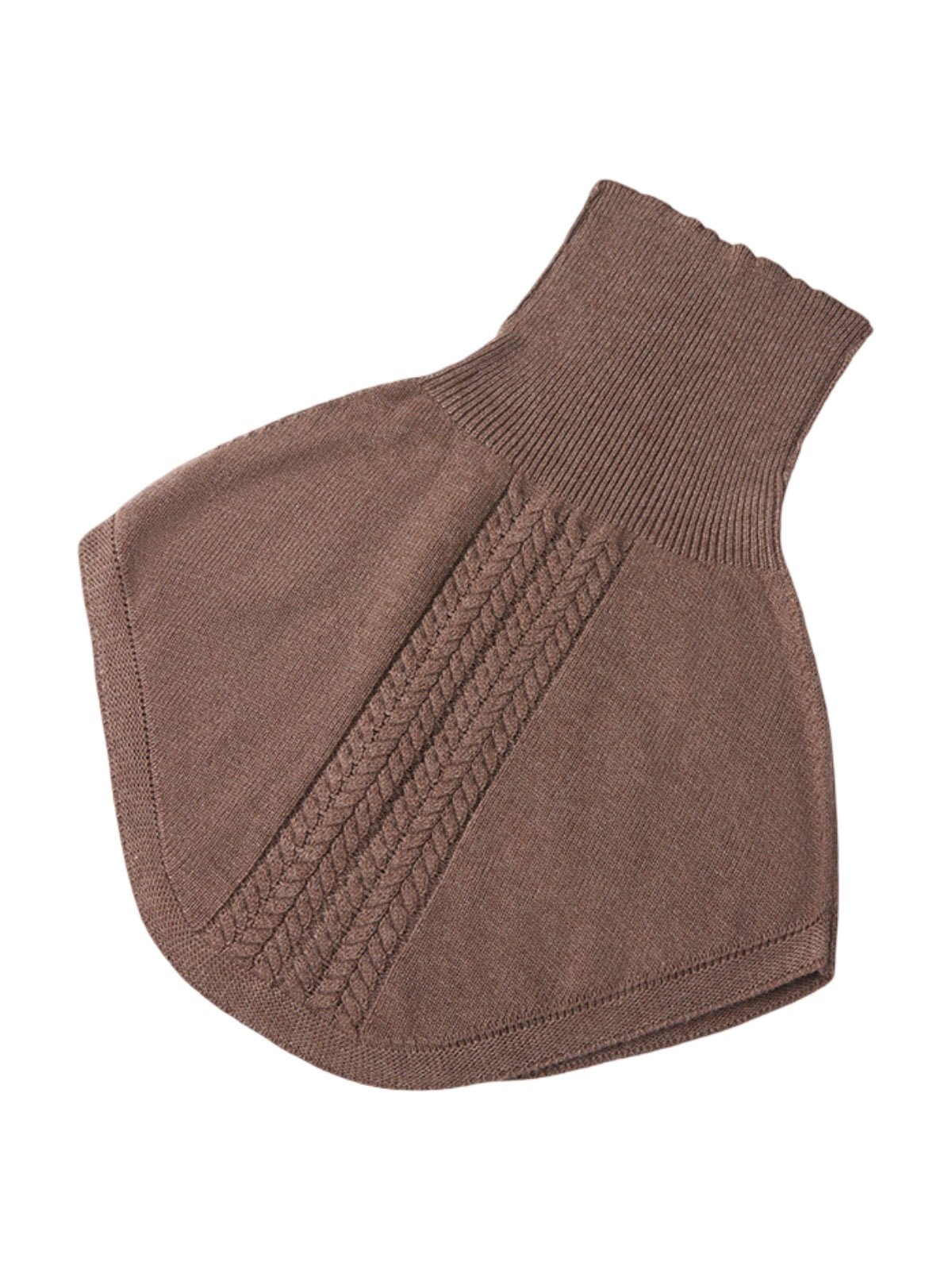 Plastron tricot col roulé femme, cache - cou hiver doux, col montant chaud, fausse encolure laine mélangée, accessoire hiver confortable, modèle Stilma - Plastron - Marron