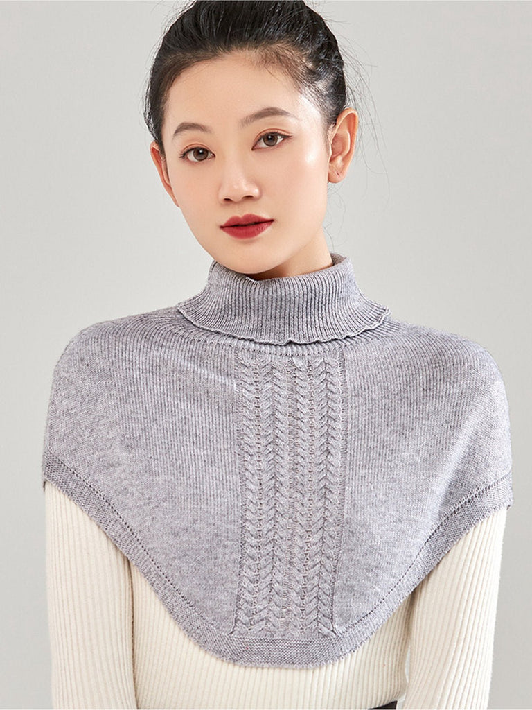 Plastron tricot col roulé femme, cache - cou hiver doux, col montant chaud, fausse encolure laine mélangée, accessoire hiver confortable, modèle Stilma - Plastron - Gris