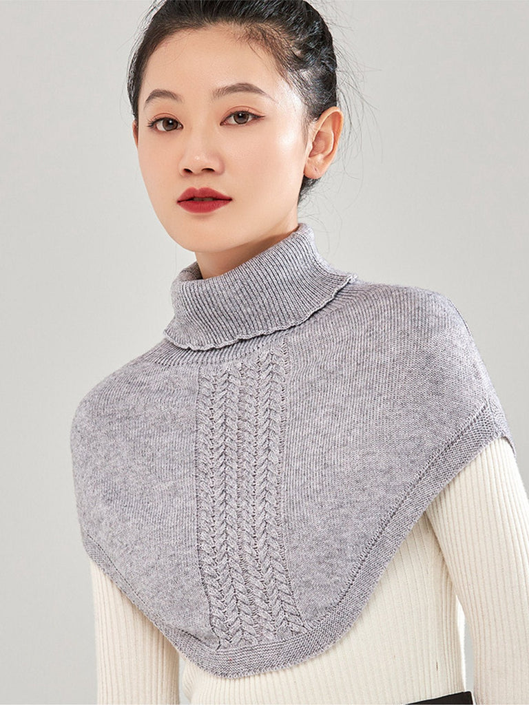 Plastron tricot col roulé femme, cache - cou hiver doux, col montant chaud, fausse encolure laine mélangée, accessoire hiver confortable, modèle Stilma - Plastron - Gris