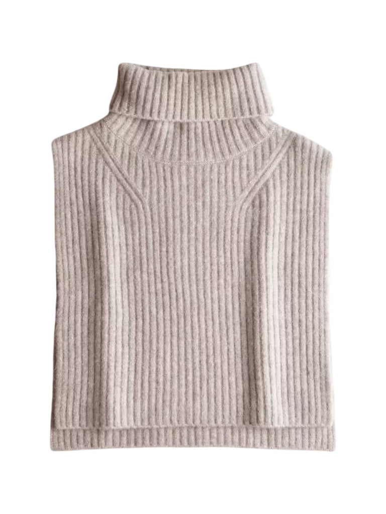 Plastron tricoté femme, col montant, fausse encolure chaude, accessoire hiver, cache - cou maille douce, style sobre et confortable, modèle Gise - Plastron - Beige
