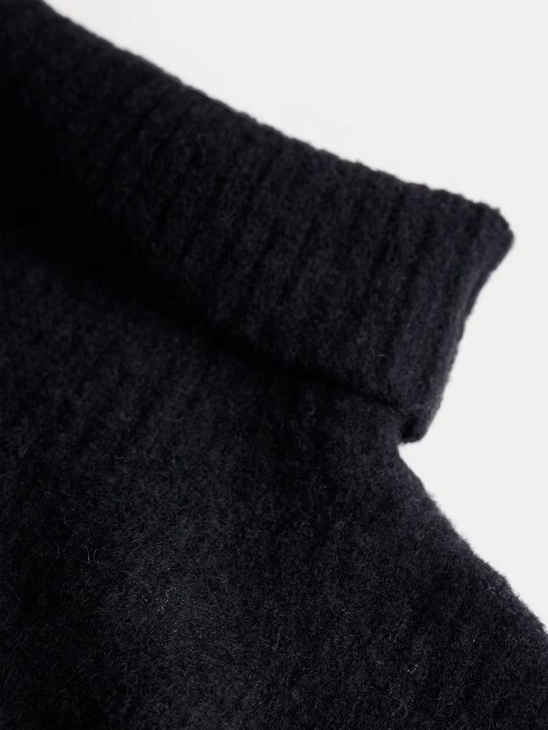 Plastron tricoté femme, col montant, fausse encolure chaude, accessoire hiver, cache - cou maille douce, style sobre et confortable, modèle Gise - Plastron - Noir