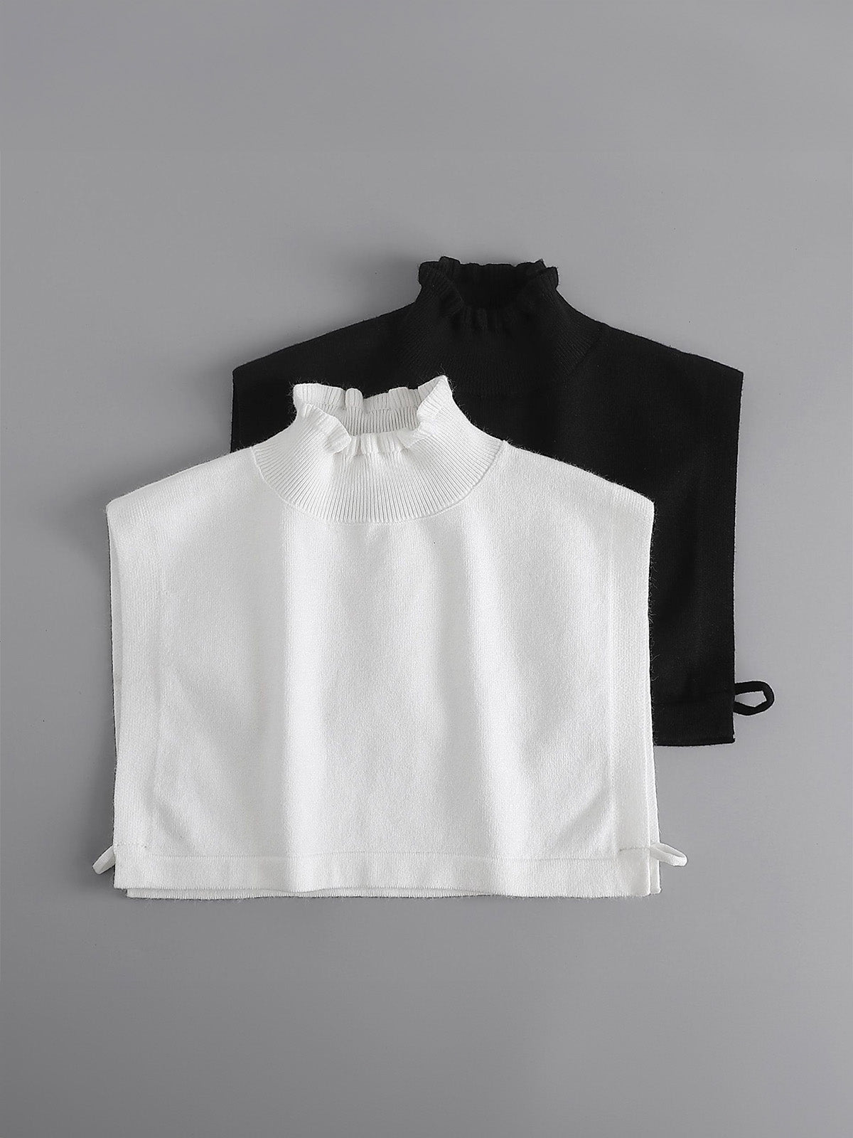 Plastron tricoté femme, faux col chaud hiver, col montant volanté, accessoire maille douce, col amovible blanc ou noir, modèle Kilène - Plastron - Blanc