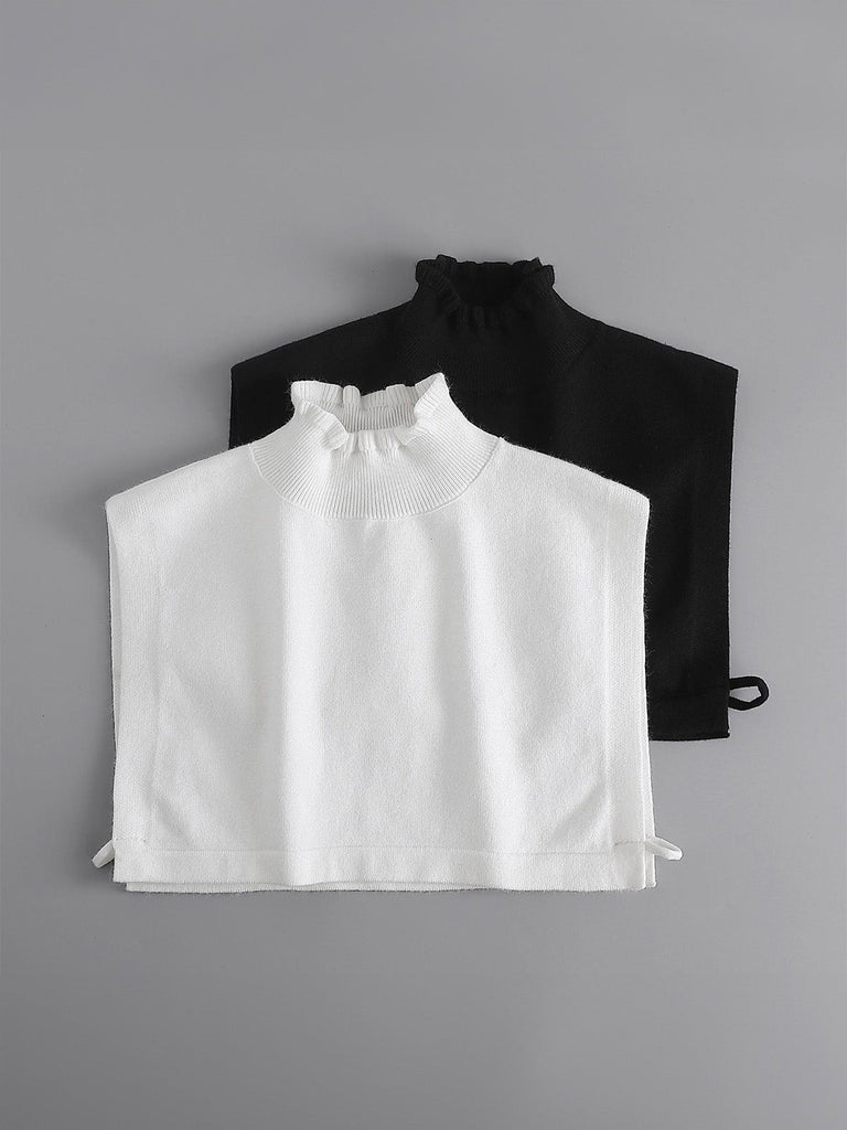 Plastron tricoté femme, faux col chaud hiver, col montant volanté, accessoire maille douce, col amovible blanc ou noir, modèle Kilène - Plastron - Blanc