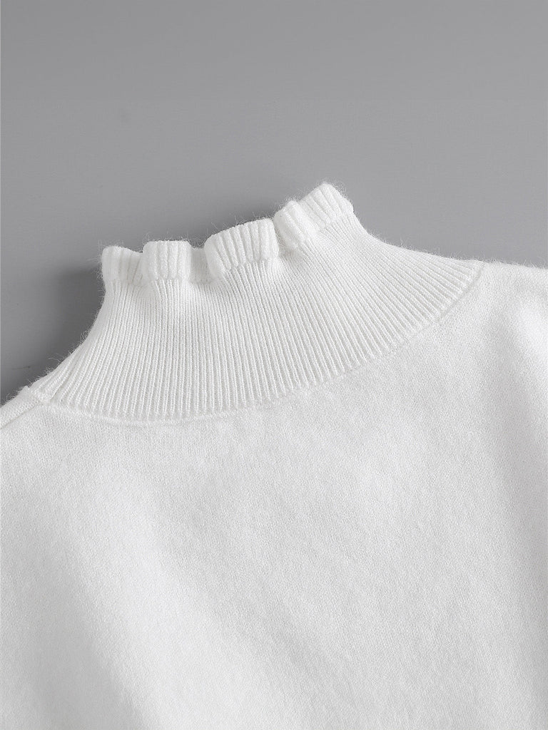 Plastron tricoté femme, faux col chaud hiver, col montant volanté, accessoire maille douce, col amovible blanc ou noir, modèle Kilène - Plastron - Blanc