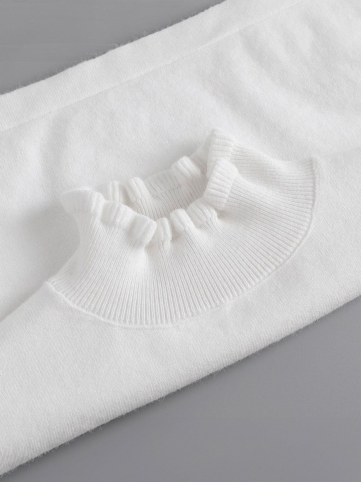 Plastron tricoté femme, faux col chaud hiver, col montant volanté, accessoire maille douce, col amovible blanc ou noir, modèle Kilène - Plastron - Blanc
