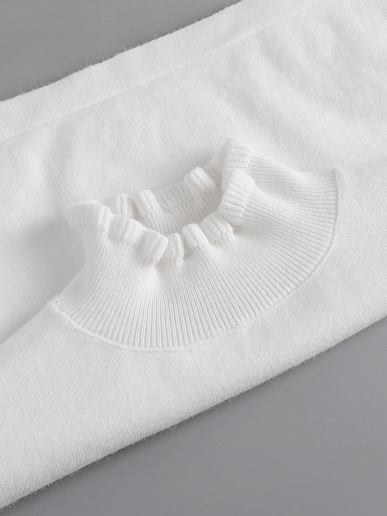 Plastron tricoté femme, faux col chaud hiver, col montant volanté, accessoire maille douce, col amovible blanc ou noir, modèle Kilène - Plastron - Blanc