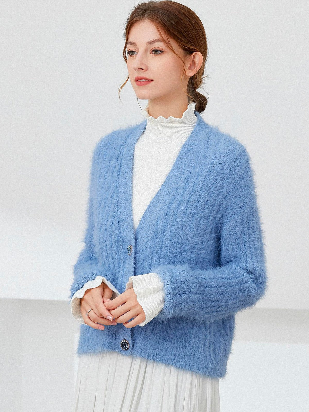 Plastron tricoté femme, faux col chaud hiver, col montant volanté, accessoire maille douce, col amovible blanc ou noir, modèle Kilène - Plastron - Blanc