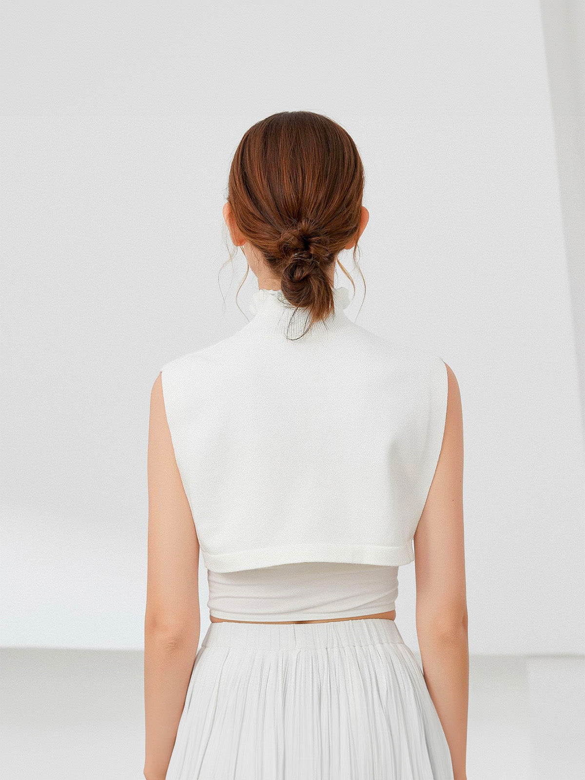 Plastron tricoté femme, faux col chaud hiver, col montant volanté, accessoire maille douce, col amovible blanc ou noir, modèle Kilène - Plastron - Blanc
