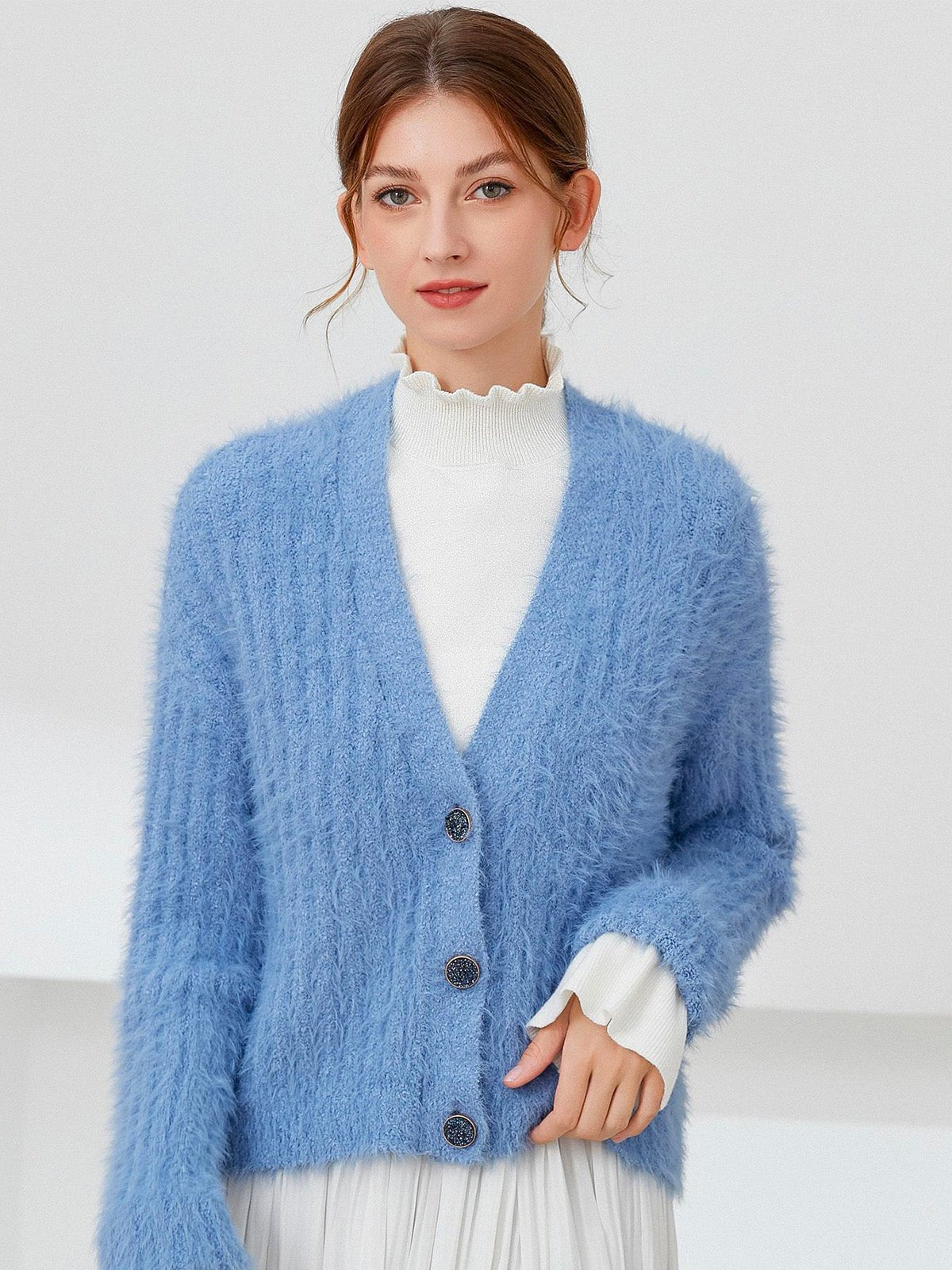 Plastron tricoté femme, faux col chaud hiver, col montant volanté, accessoire maille douce, col amovible blanc ou noir, modèle Kilène - Plastron - Blanc