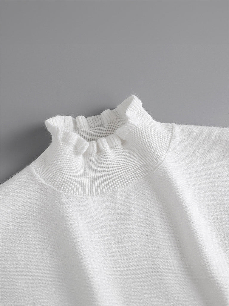 Plastron tricoté femme, faux col chaud hiver, col montant volanté, accessoire maille douce, col amovible blanc ou noir, modèle Kilène - Plastron - Blanc