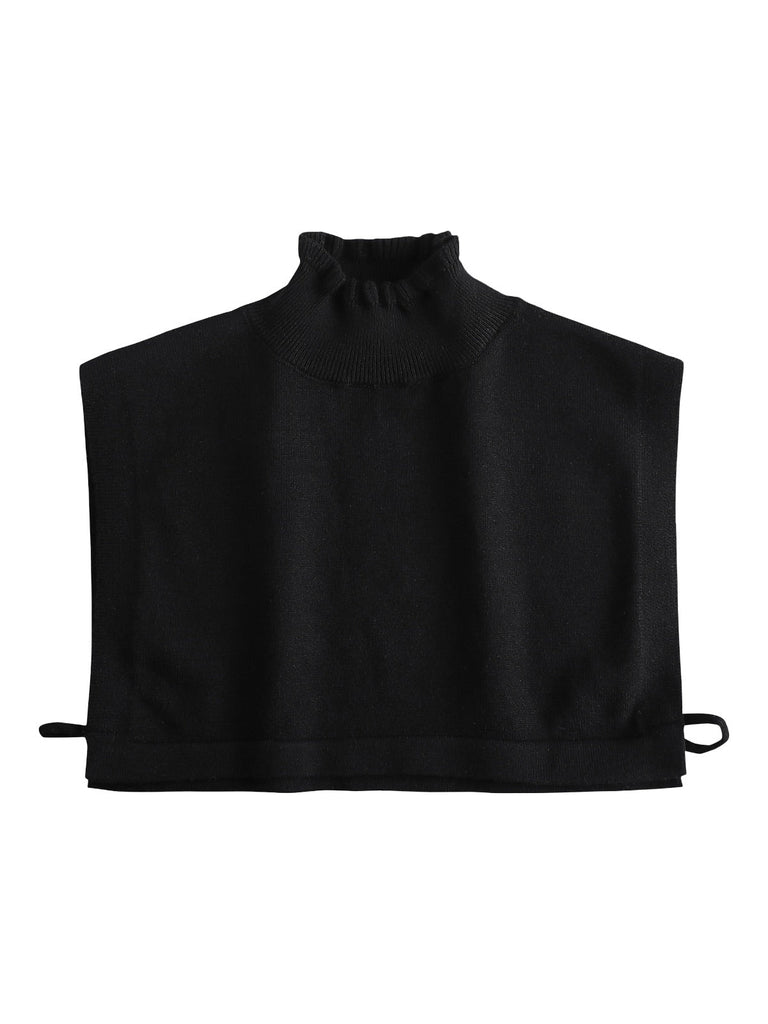 Plastron tricoté femme, faux col chaud hiver, col montant volanté, accessoire maille douce, col amovible blanc ou noir, modèle Kilène - Plastron - Noir