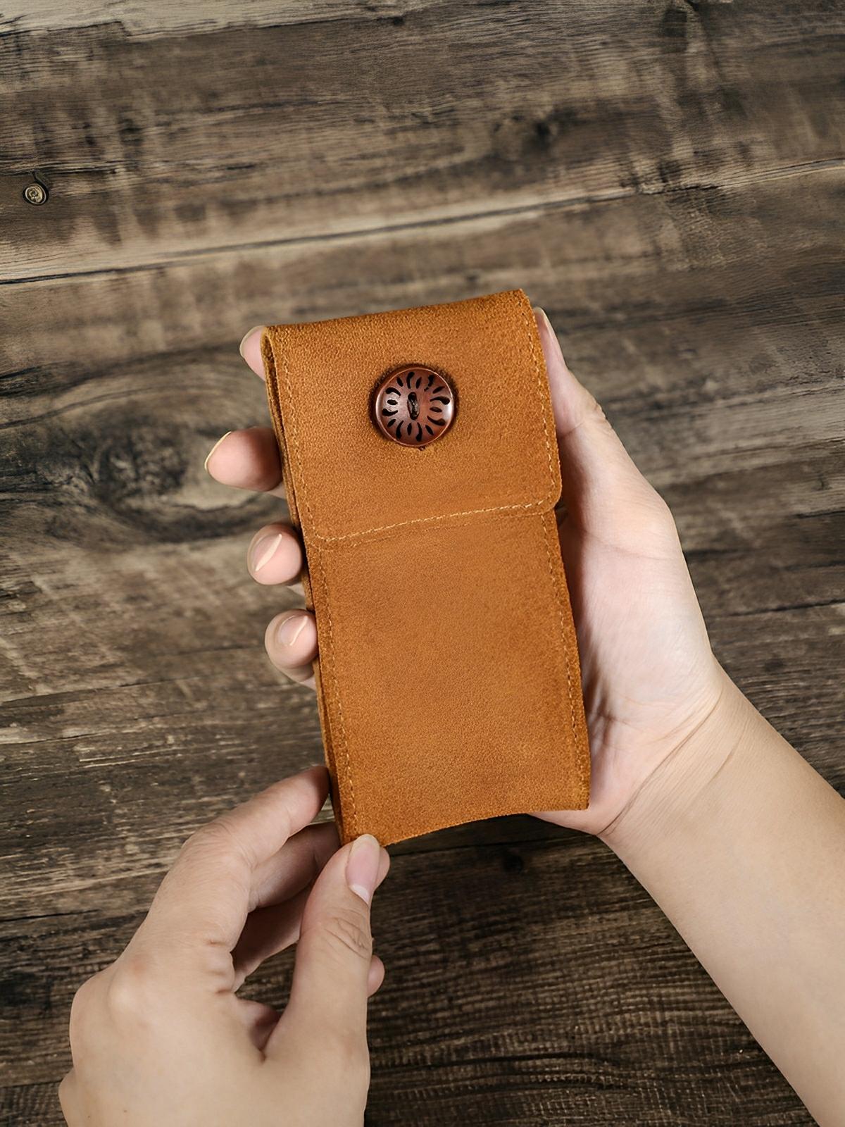 Pochette à montres, en cuir, rangement idéal, modèle Arsénius - Coffret - Camel