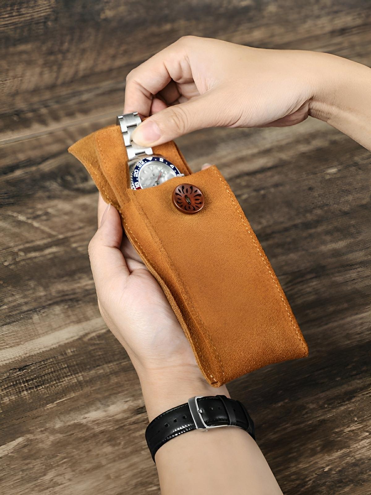 Pochette à montres, en cuir, rangement idéal, modèle Arsénius - Coffret - Camel