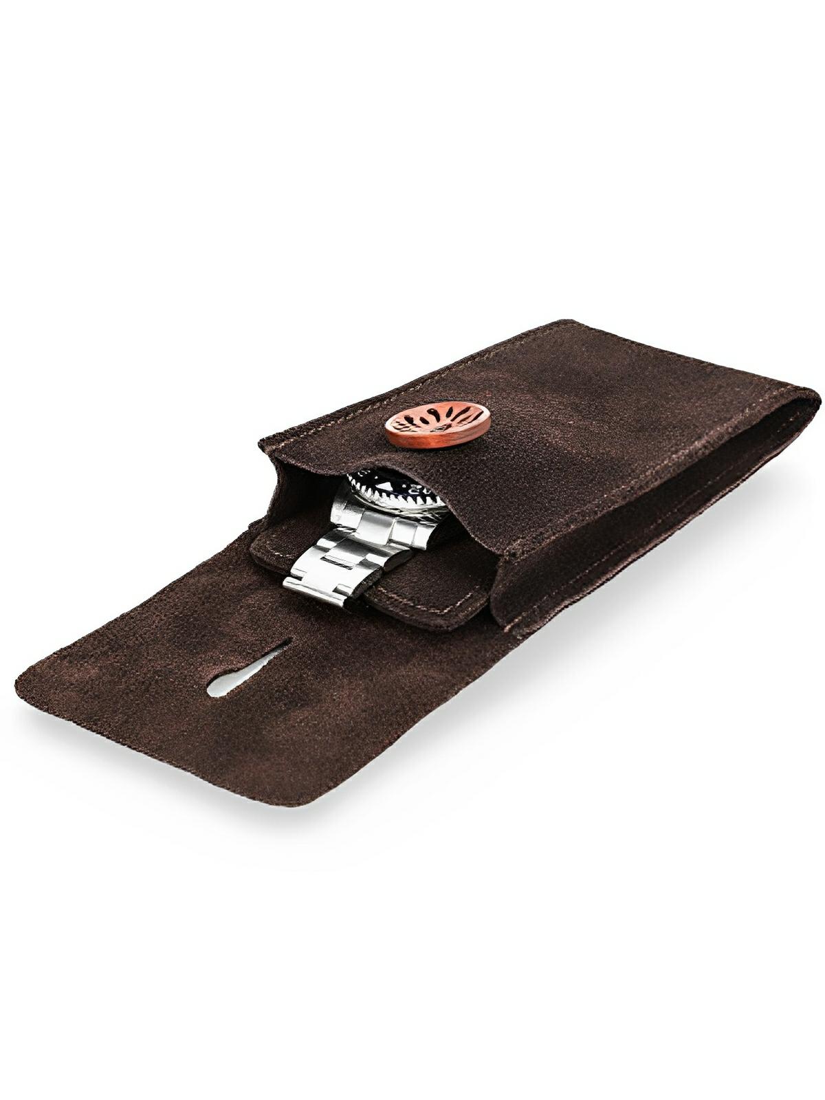 Pochette à montres, en cuir, rangement idéal, modèle Arsénius - Coffret - Café