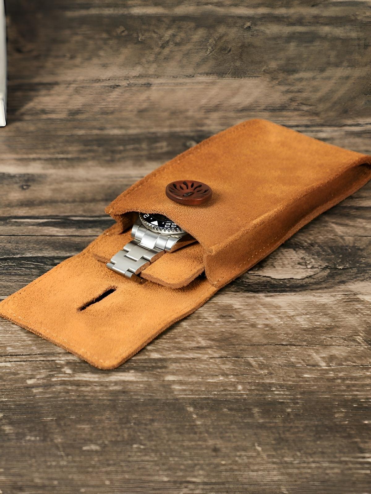 Pochette à montres, en cuir, rangement idéal, modèle Arsénius - Coffret - Camel