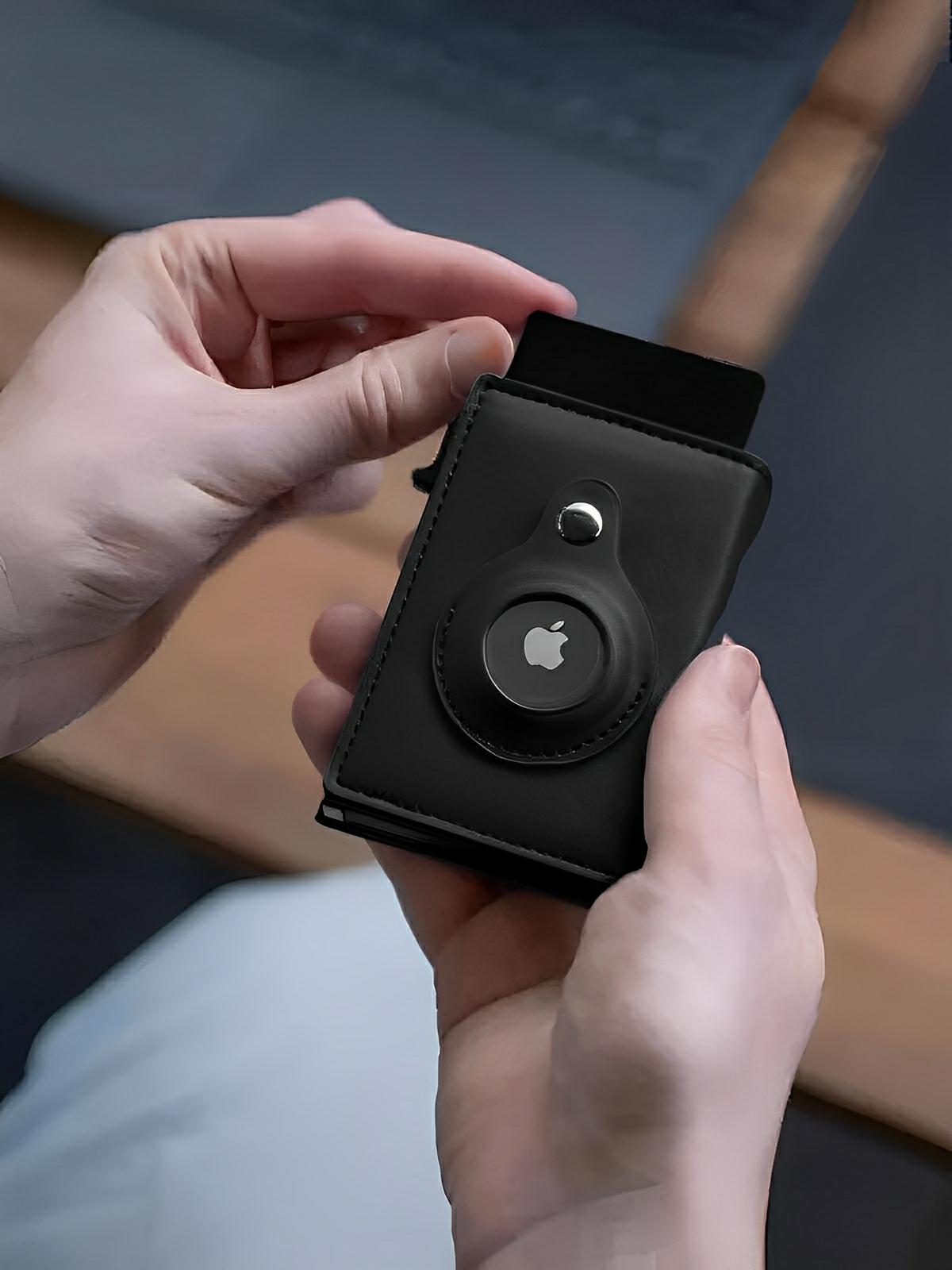 Porte - cartes compact en cuir, RFID sécurisé, support AirTag, porte - cartes automatique, modèle Quentin - Porte - feuille - Noir