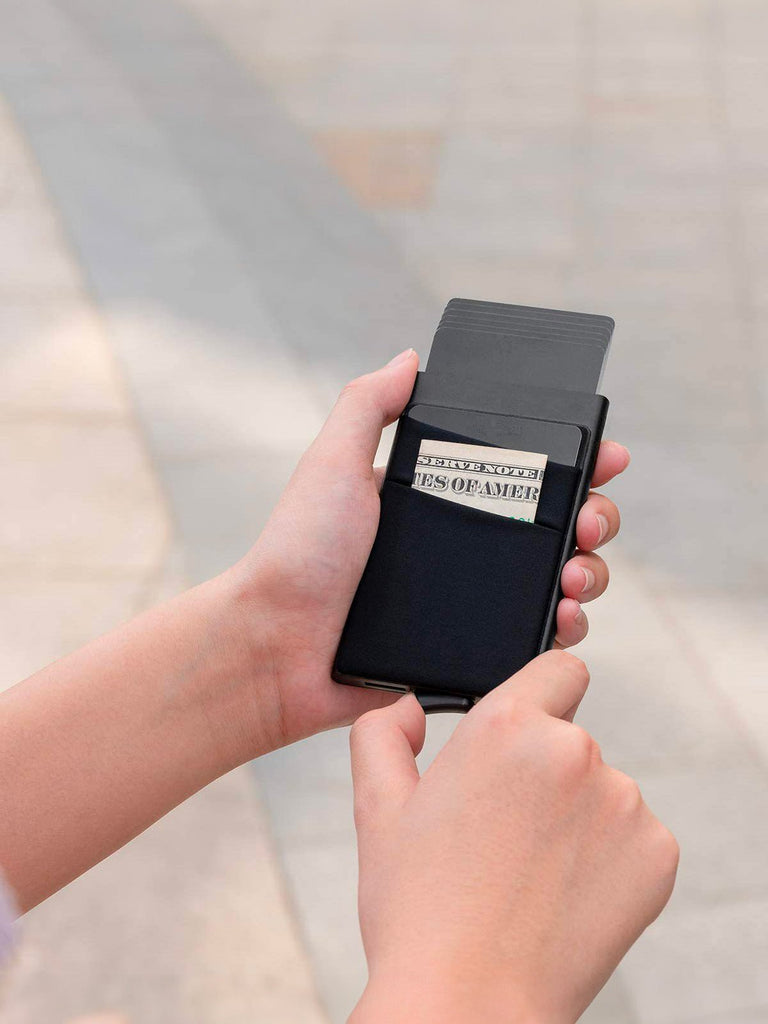 Porte - cartes en aluminium avec protection RFID, ultra - fin, à mécanisme d’éjection rapide, modèle Xylen - Porte - feuille - Noir