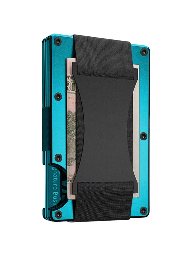 Porte - cartes rigide homme, ultra mince, RFID sécurisé, en aluminium, design moderne, grande capacité, modèle Stan - Porte - feuille - Bleu métallisé