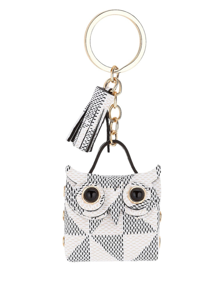 Porte - clés hibou, mini sac fantaisie, bijou de sac original, breloque tendance, accessoire sac à main, modèle Boubou - Blanc