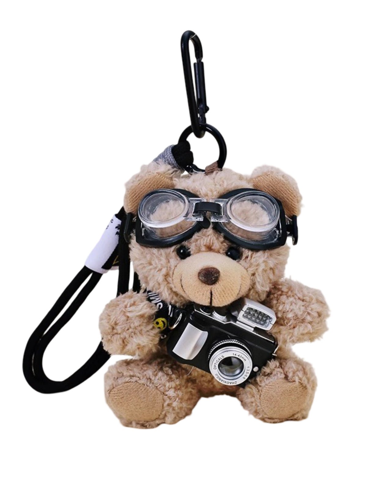 Porte - clés nounours, bijou de sac appareil photo, ourson avec lunettes, peluche mignonne sac, accessoire lumineux sac à main, modèle Winnie - Beige