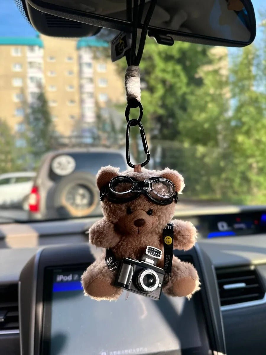 Porte - clés nounours, bijou de sac appareil photo, ourson avec lunettes, peluche mignonne sac, accessoire lumineux sac à main, modèle Winnie - Beige