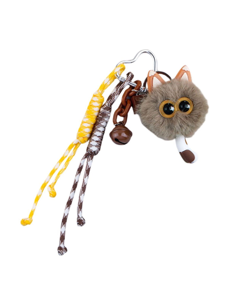 Porte - clés peluche chat, bijou de sac mignon, breloque fantaisie blanche, mousqueton cœur, accessoire sac original, modèle Pouf - Bijoux de sac - Marron