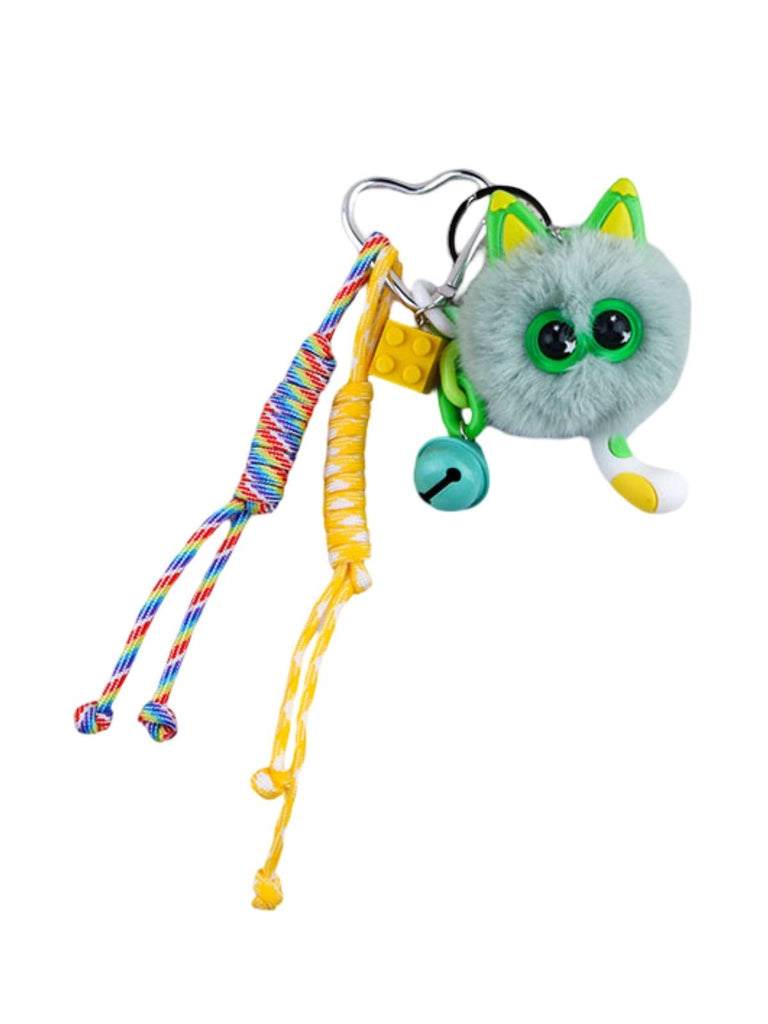 Porte - clés peluche chat, bijou de sac mignon, breloque fantaisie blanche, mousqueton cœur, accessoire sac original, modèle Pouf - Bijoux de sac - Vert