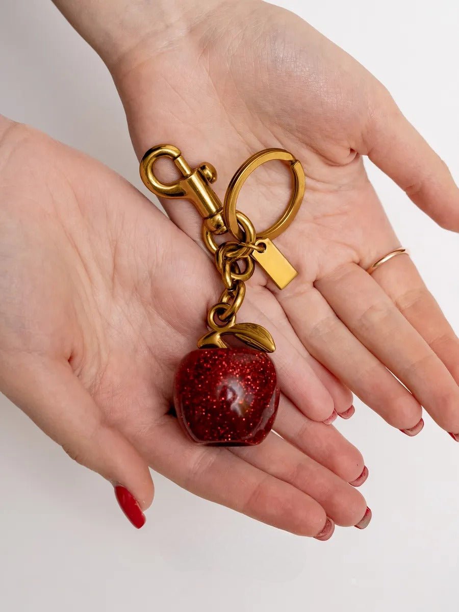 Porte - clés pomme rouge, bijou de sac, breloque brillante, accessoire tendance, pendentif sac, modèle Adèle - Rouge