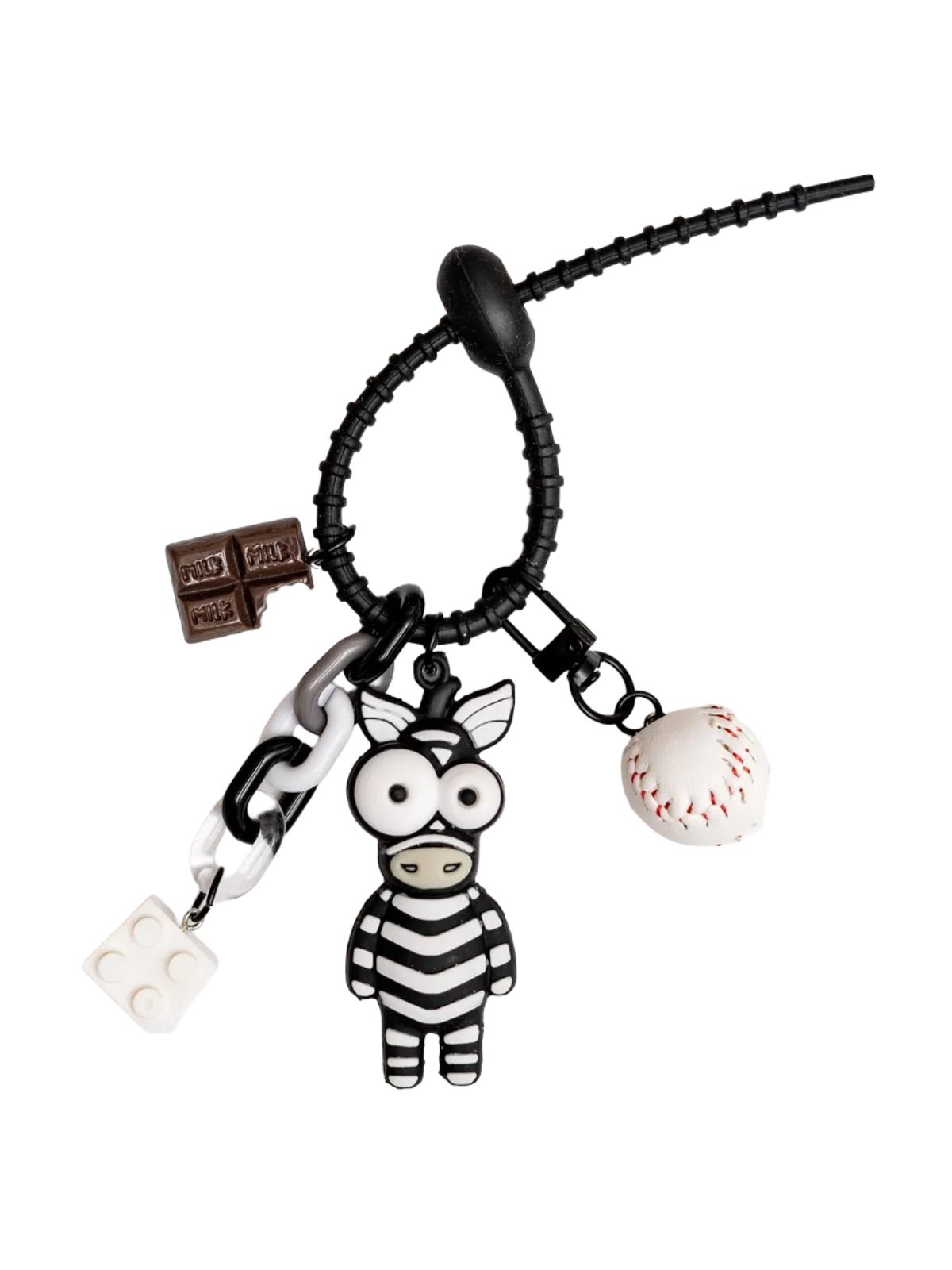 Porte - clés zèbre, bijou de sac mignon, pendentif sac à main, accessoire fantaisie, breloque originale, modèle Zéla - Noir