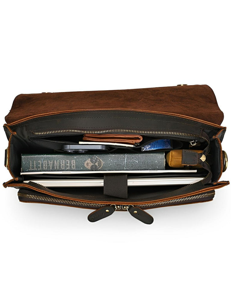 Porte - document en cuir, format pochette à rabat, bandoulière ajustable, modèle Venance - Porte - document - Café