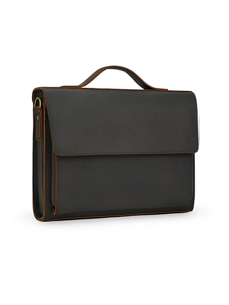 Porte - document en cuir, format pochette à rabat, bandoulière ajustable, modèle Venance - Porte - document - Café