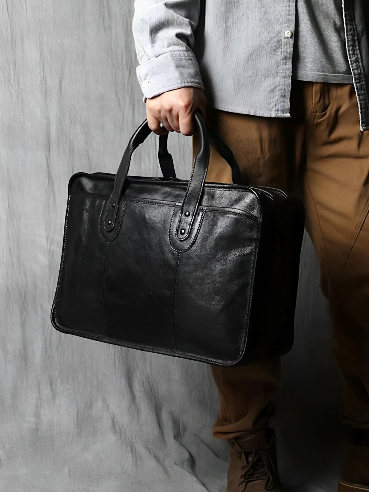 Porte - Document Vintage en Cuir Vieilli pour Homme, très spacieux et organisé, modèle Anatole - Porte - document - Noir