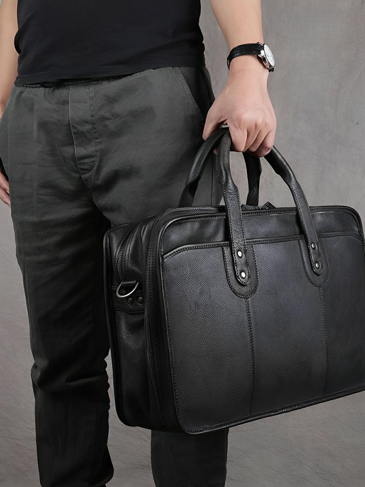 Porte - Document Vintage en Cuir Vieilli pour Homme, très spacieux et organisé, modèle Anatole - Porte - document - Noir