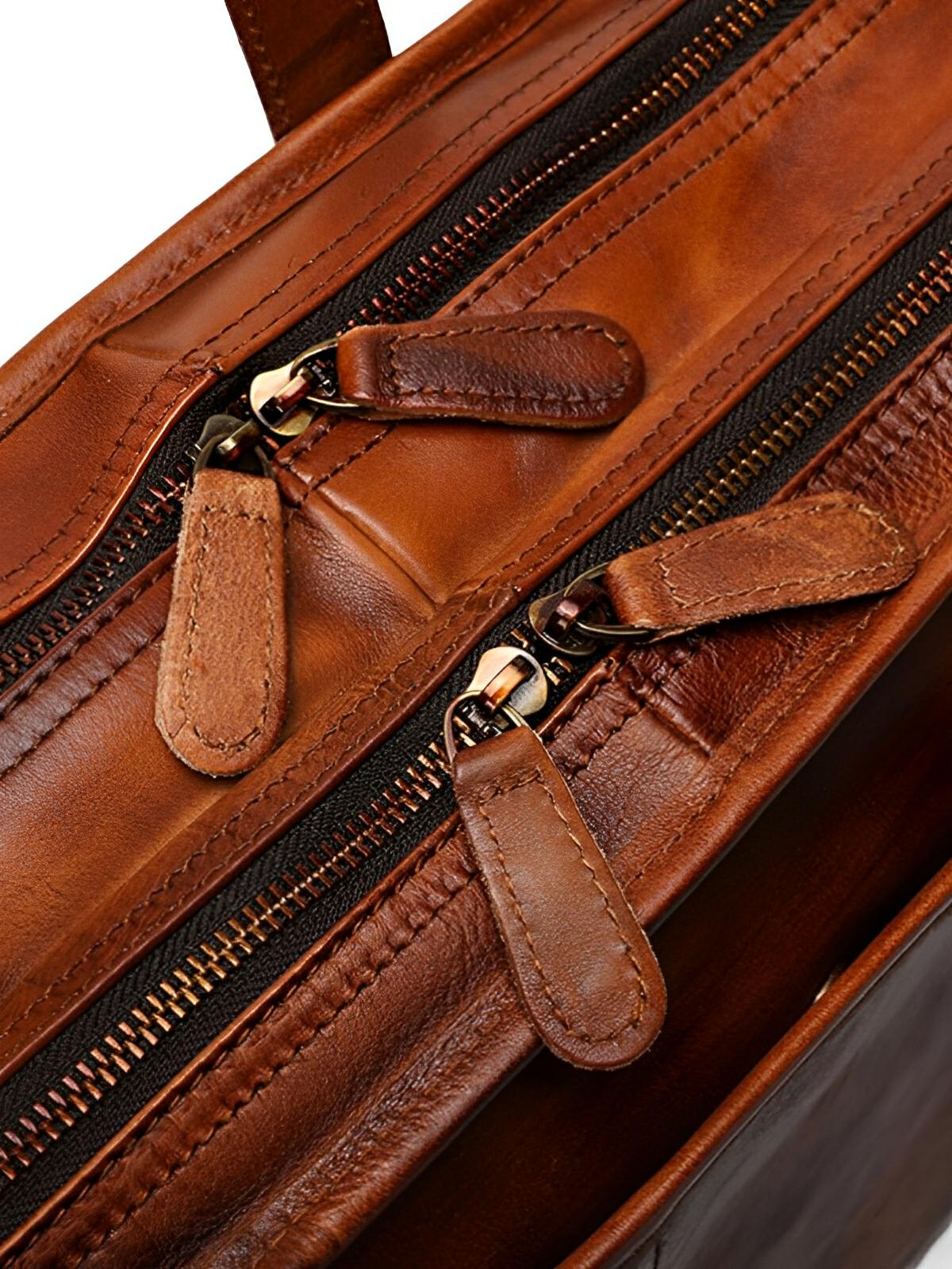 Porte - Document Vintage en Cuir Vieilli pour Homme, très spacieux et organisé, modèle Anatole - Porte - document - Marron