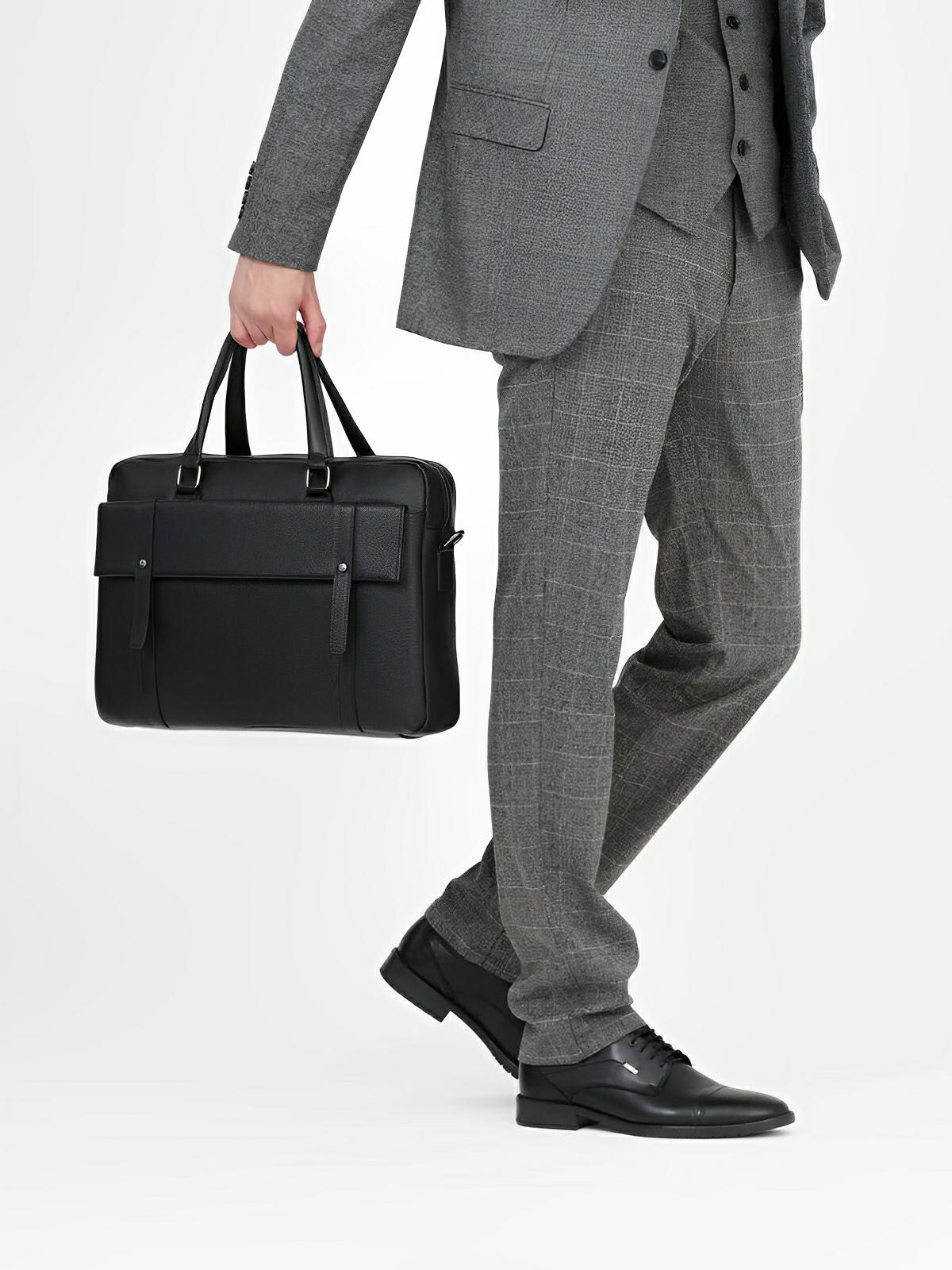 Porte - documents A4, en cuir, pour ordinateur 15.6 pouces, bandoulière amovible, style business, modèle Franck - Porte - document - Noir