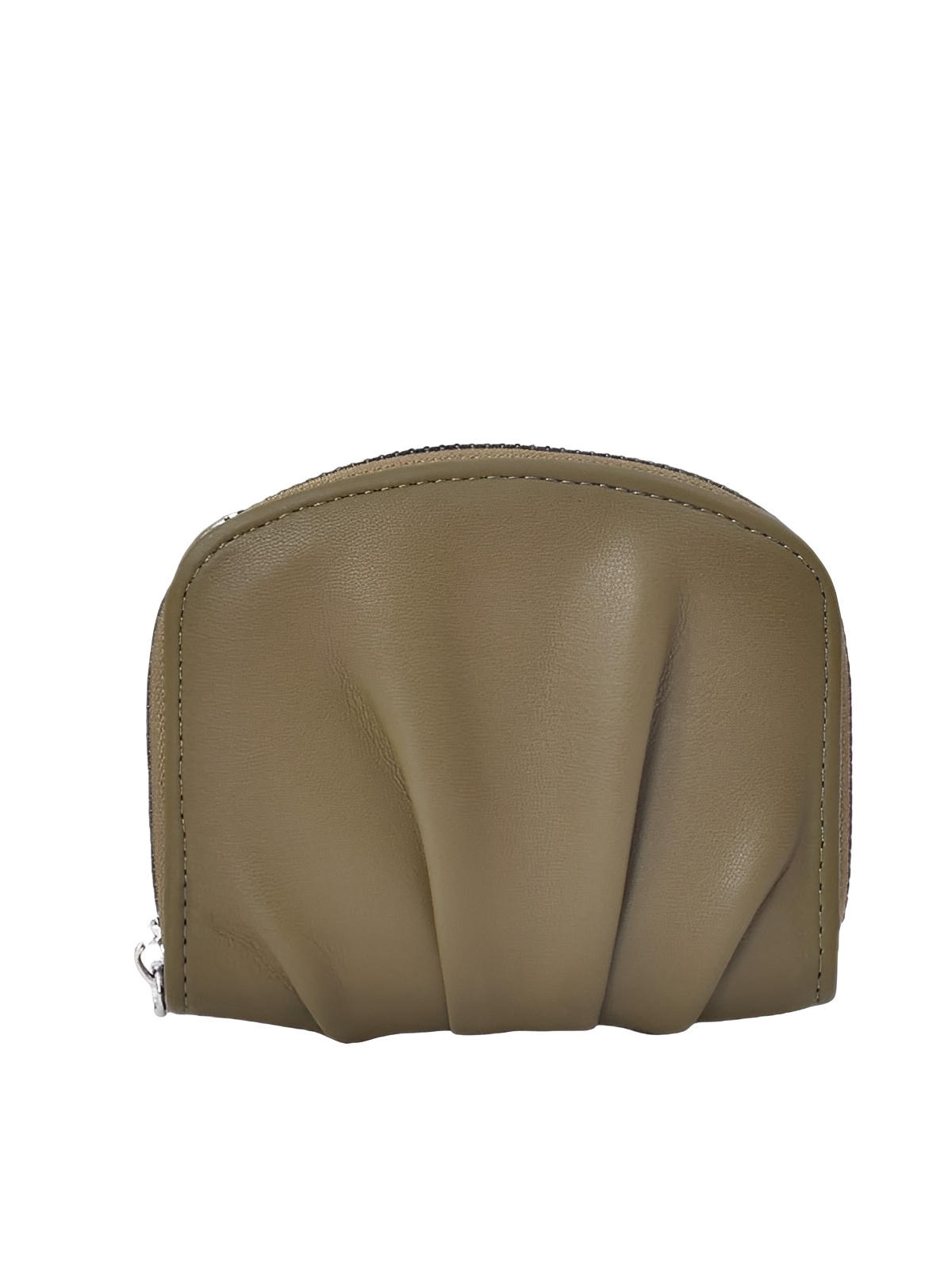 Portefeuille compact femme, fermeture zippée, simili vegan, petit format pratique, design plissé chic, modèle Simone - Porte - feuille - Kaki