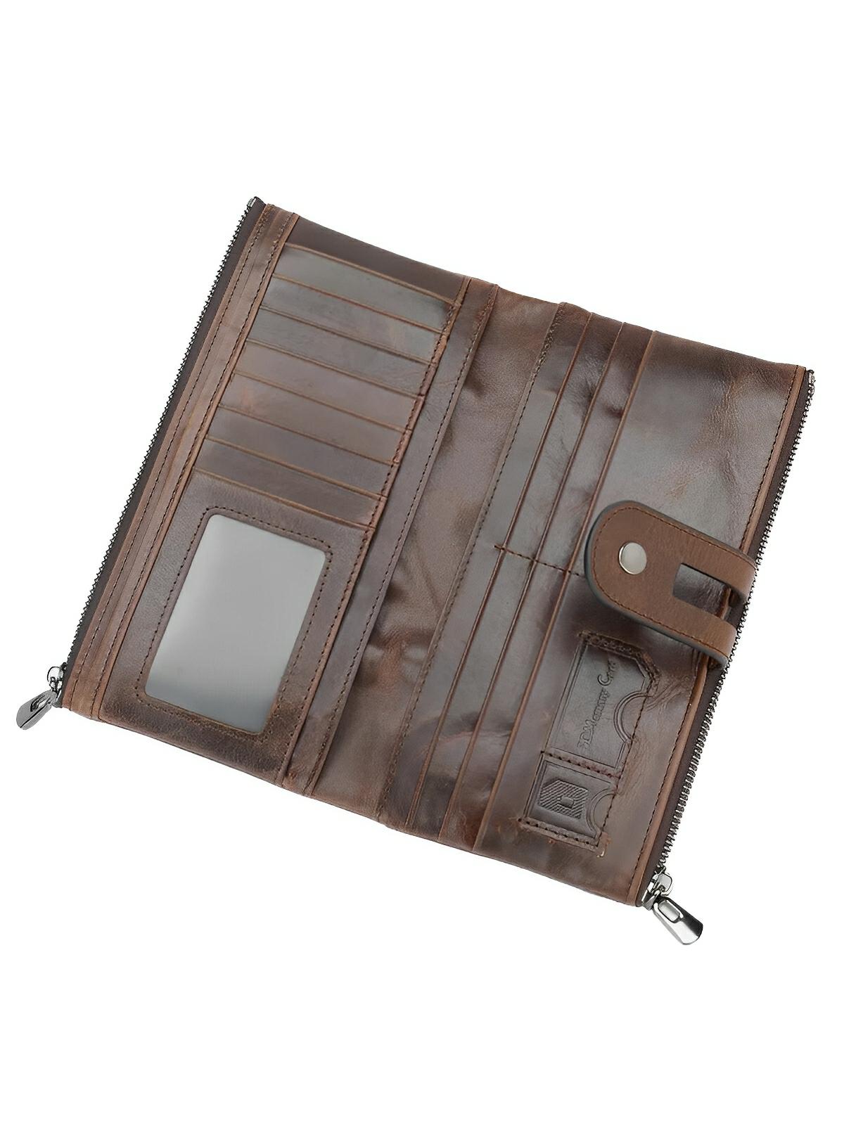 Portefeuille en cuir, format long, RFID, modèle Godefroy - Porte - feuille - Café