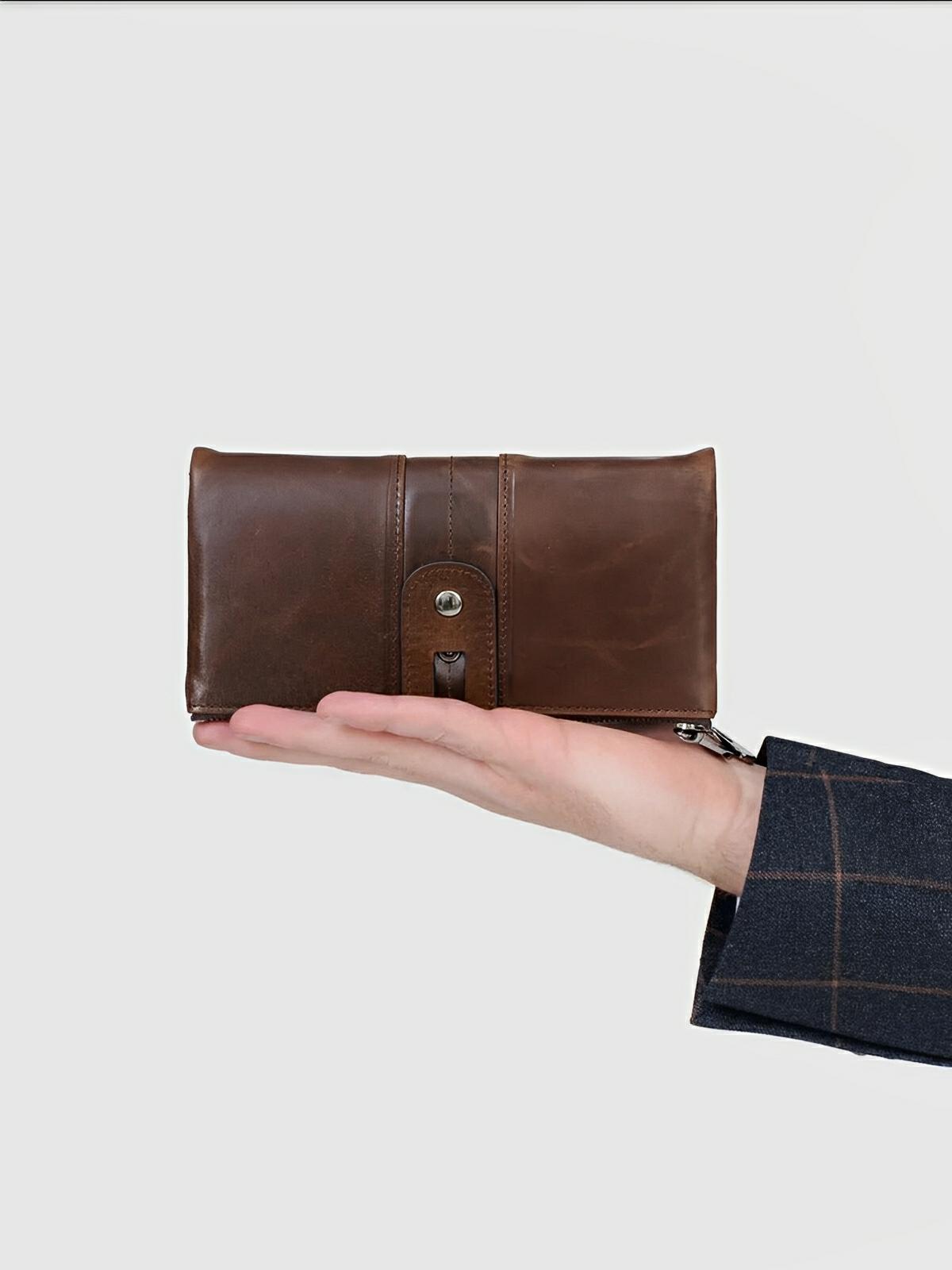 Portefeuille en cuir, format long, RFID, modèle Godefroy - Porte - feuille - Café