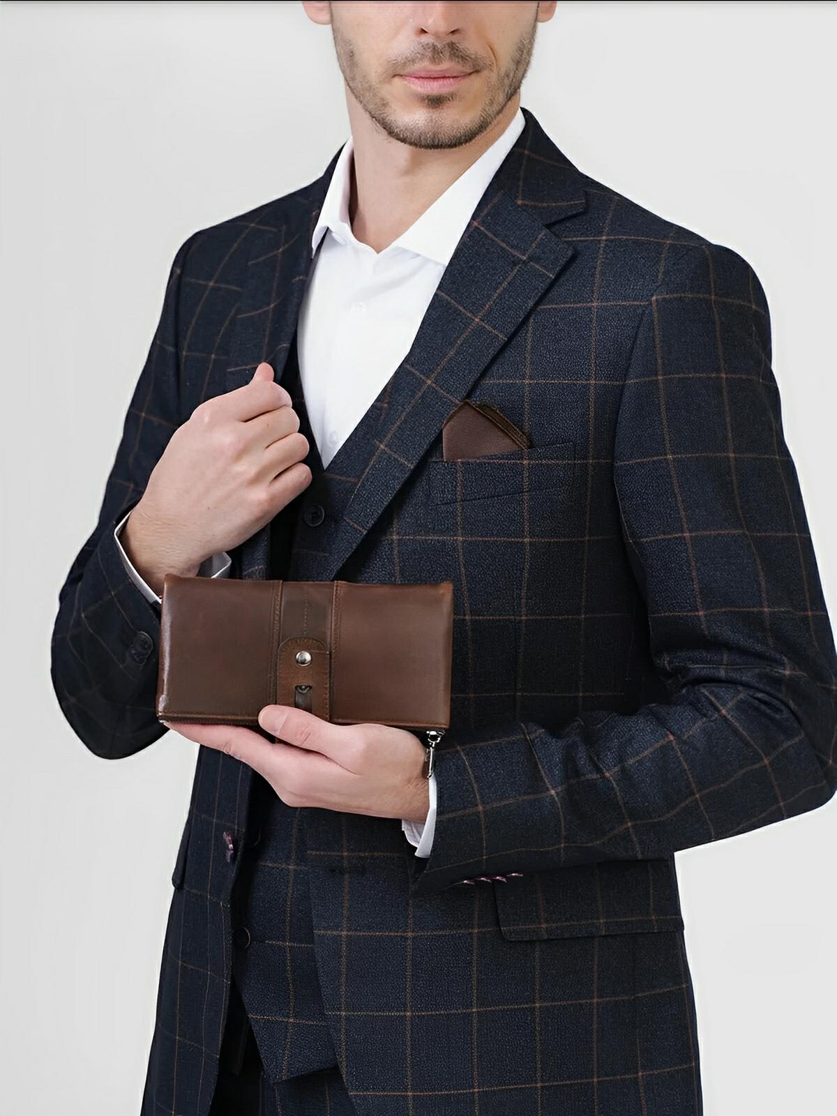 Portefeuille en cuir, format long, RFID, modèle Godefroy - Porte - feuille - Café