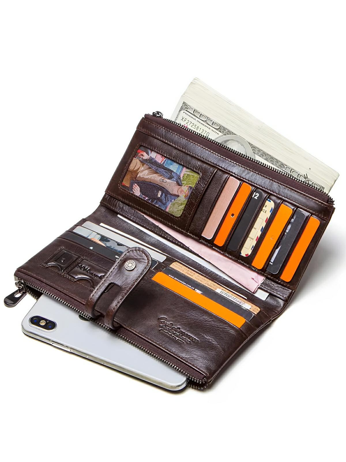 Portefeuille en cuir, format long, RFID, modèle Godefroy - Porte - feuille - Café