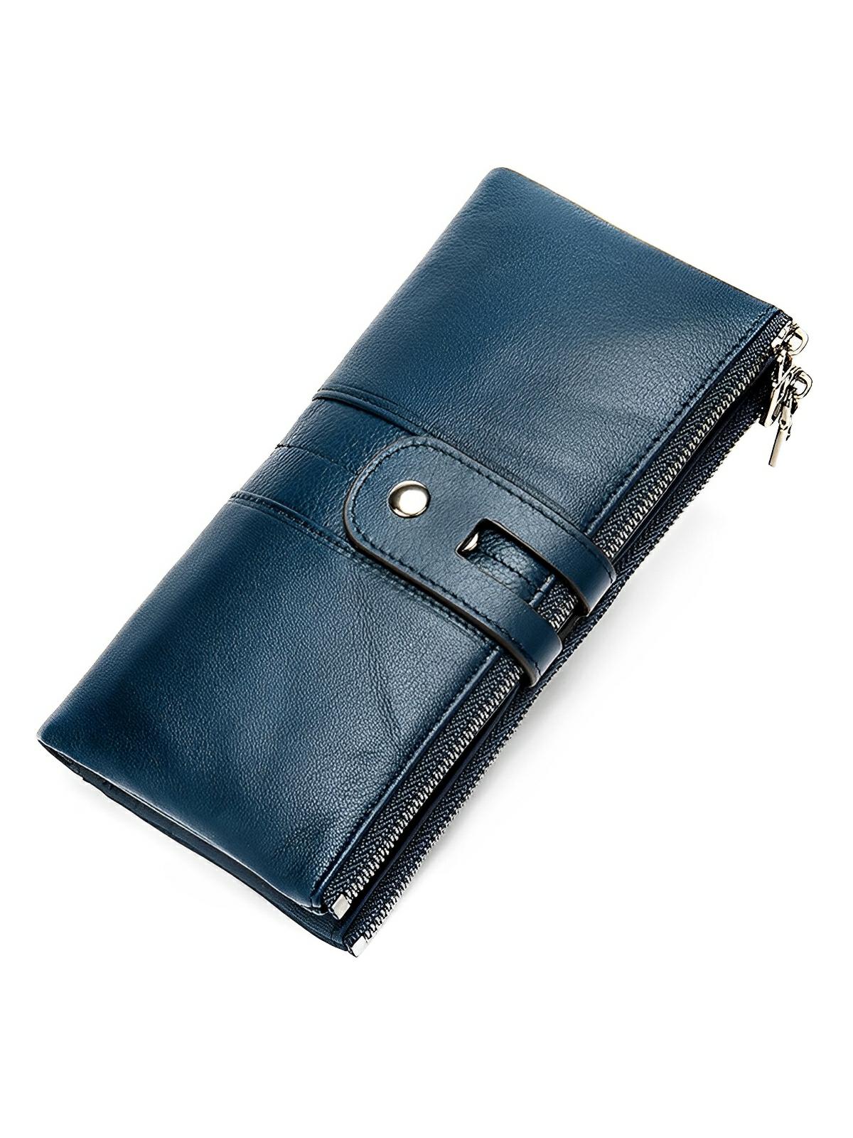Portefeuille en cuir, format long, RFID, modèle Godefroy - Porte - feuille - Bleu
