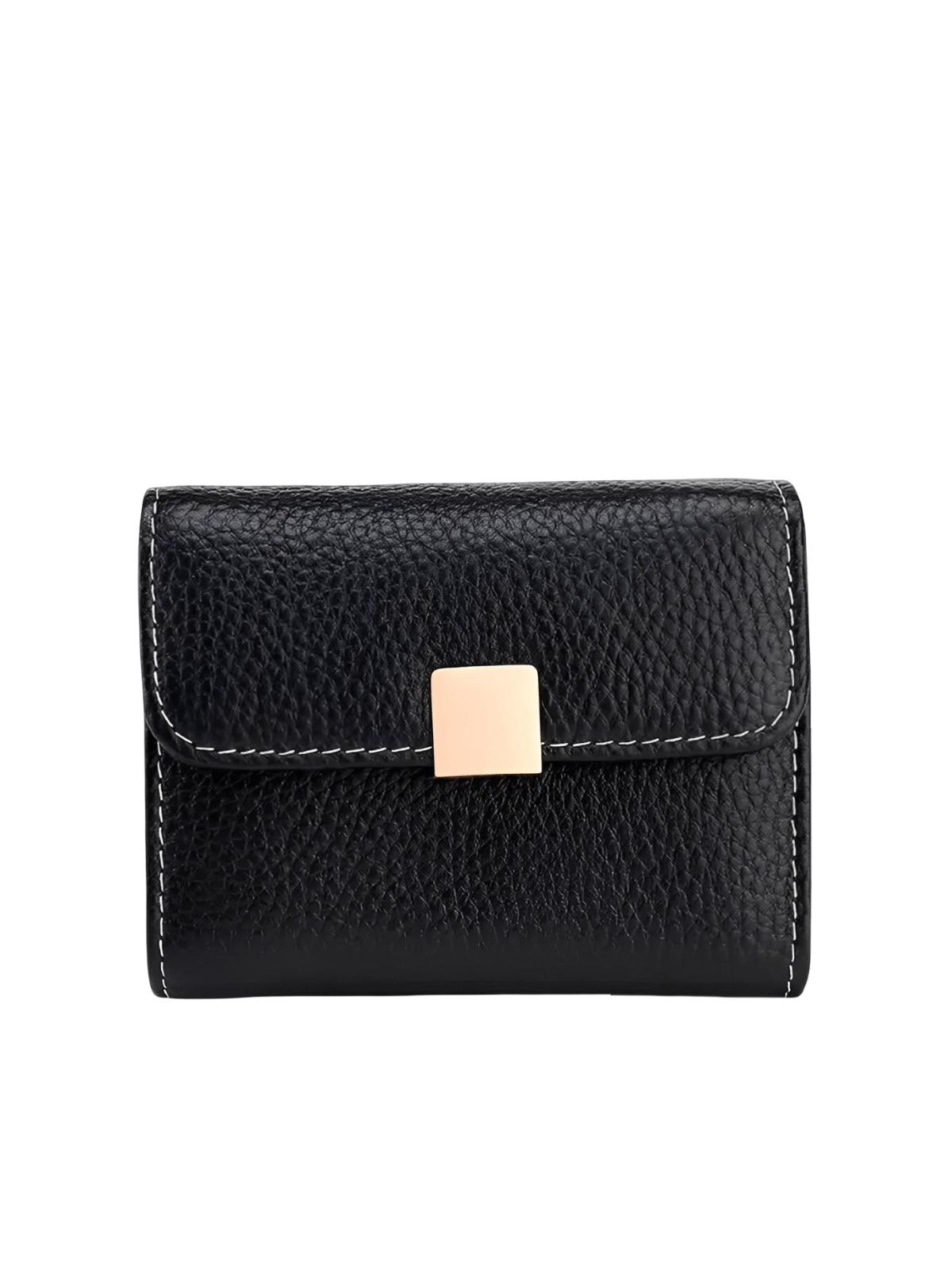 Portefeuille femme compact cuir grainé, porte - cartes sécurisé, format mini, bouton - pression doré, rangement accordéon, modèle Judith - Porte - feuille - Noir