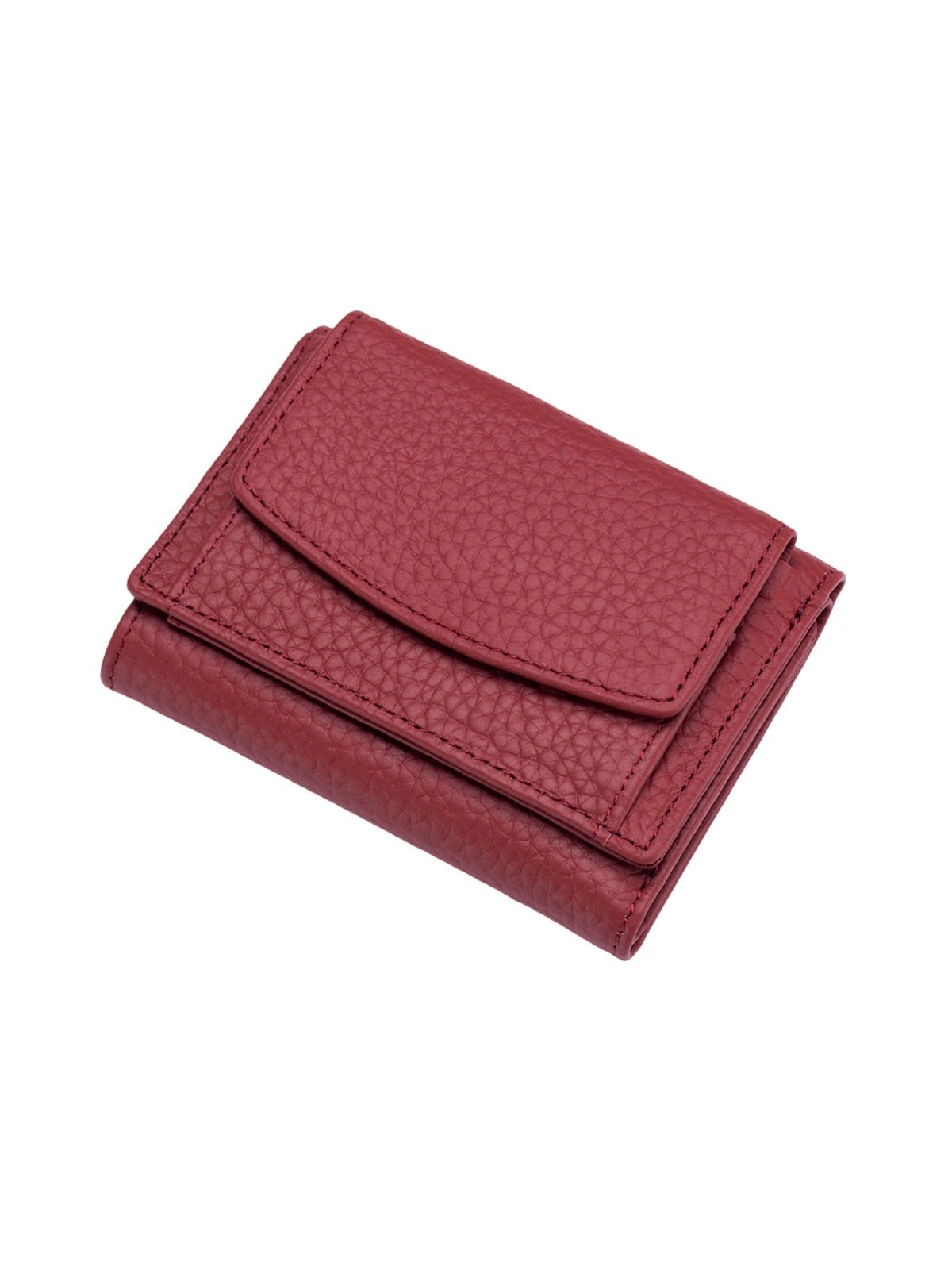 Portefeuille femme compact cuir grainé, protection RFID, porte - cartes pratique, format mini, porte - monnaie intégré, modèle Nadine - Porte - feuille - Bordeaux