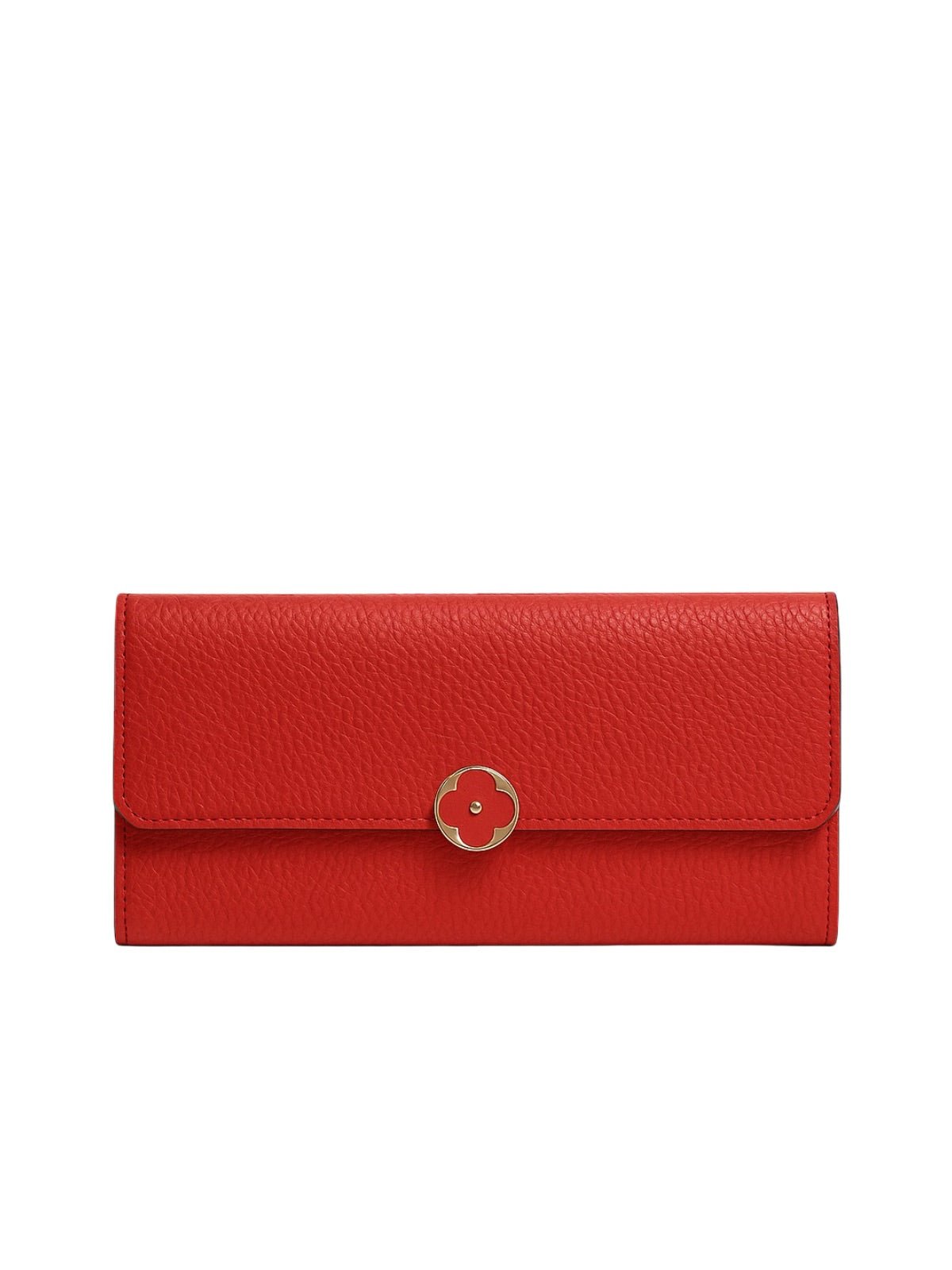 Portefeuille femme cuir, long format, bouton trèfle, multiples rangements, porte - cartes, porte - monnaie, modèle Armance - Porte - feuille - Rouge