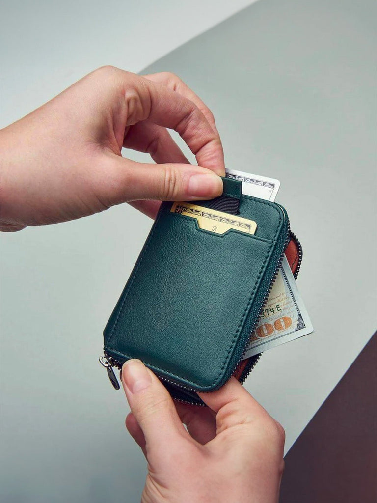 Portefeuille homme compact RFID, en simili vegan, zip intégral, tiroir cartes, format mince, pratique et moderne, modèle Ruino - Porte - feuille - Vert