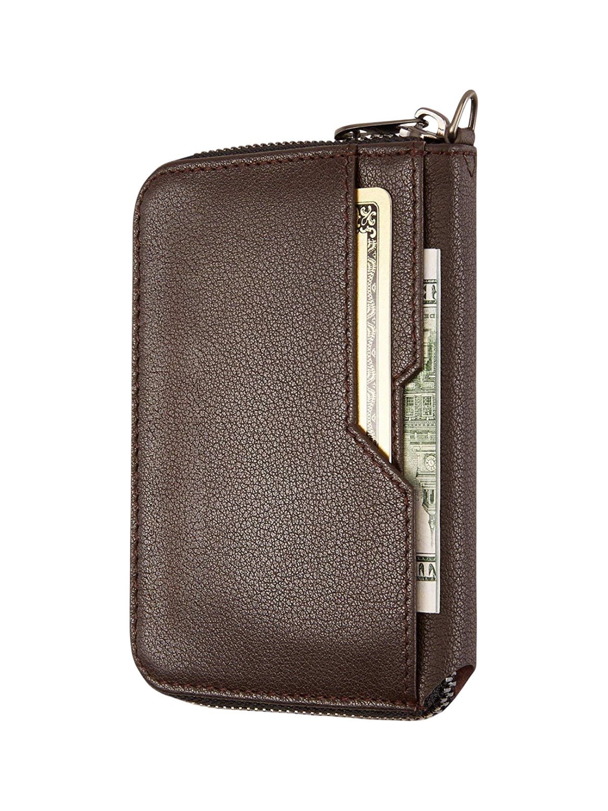 Portefeuille homme compact RFID, en simili vegan, zip intégral, tiroir cartes, format mince, pratique et moderne, modèle Ruino - Porte - feuille - Café