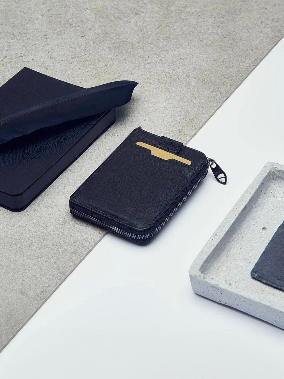 Portefeuille homme compact RFID, en simili vegan, zip intégral, tiroir cartes, format mince, pratique et moderne, modèle Ruino - Porte - feuille - Noir
