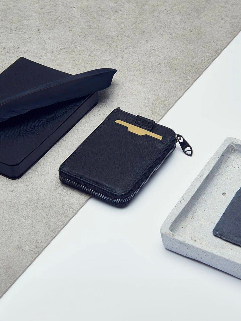 Portefeuille homme compact RFID, en simili vegan, zip intégral, tiroir cartes, format mince, pratique et moderne, modèle Ruino - Porte - feuille - Noir